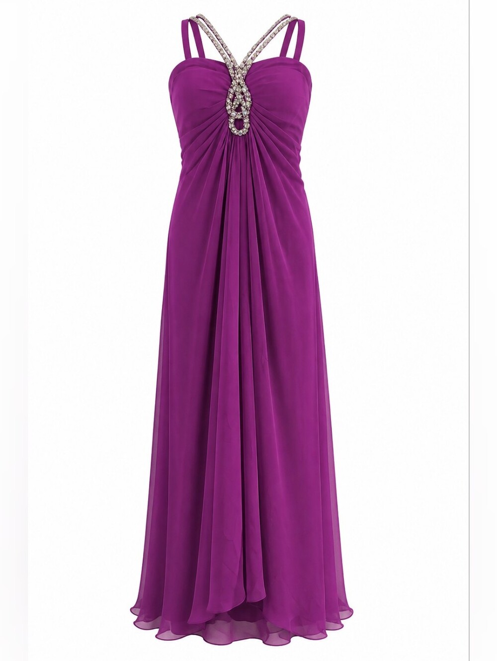 La Femme Purple Ruched Chiffon Rhinestone Embellished Formal Dress Gown 4010